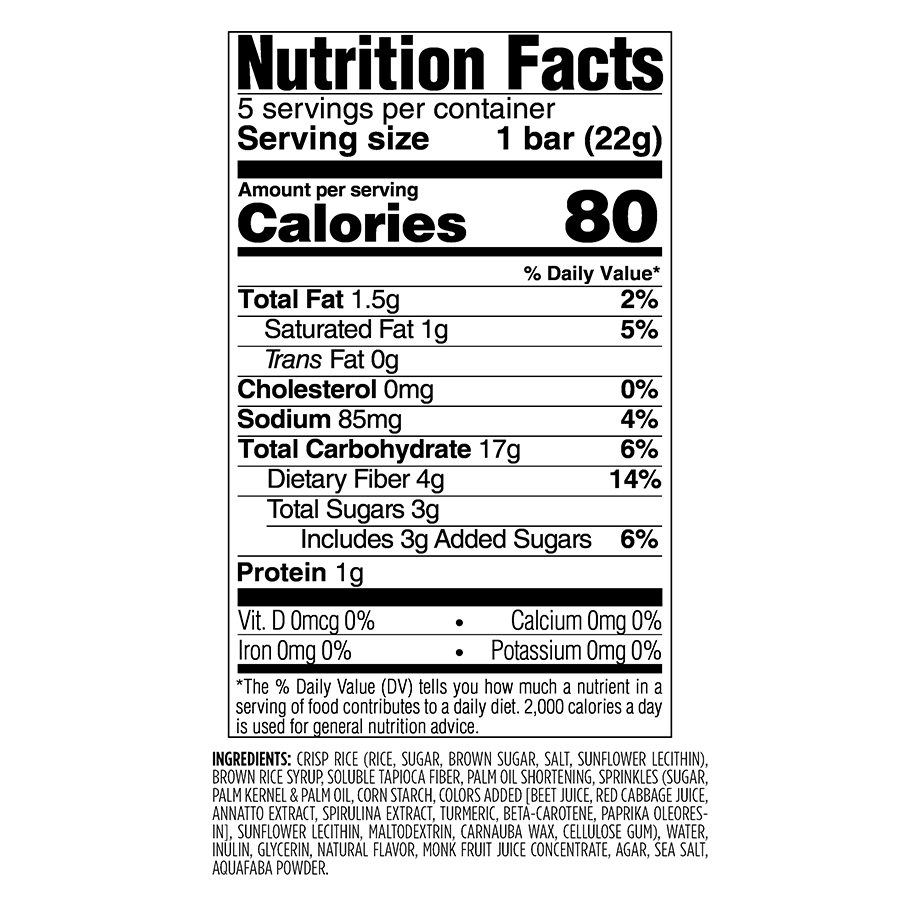 Skinny Crispy Birthday Cake Nutrition Facts Panel