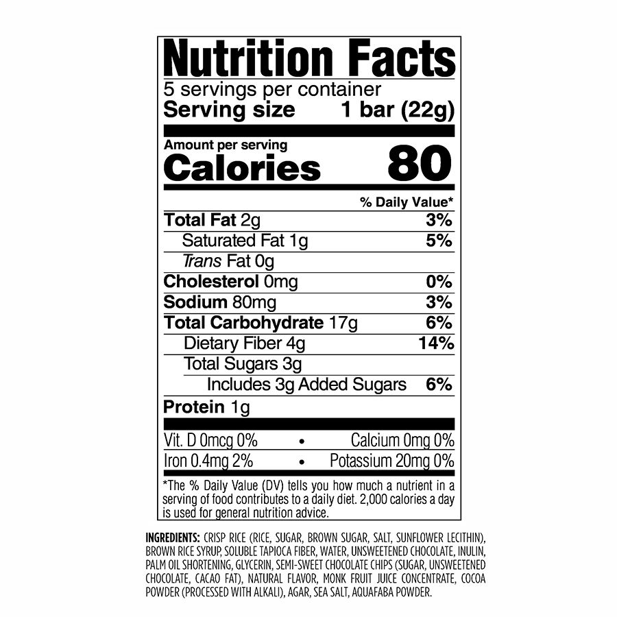 Skinny Crispy Chocolate Nutrition Facts Panel