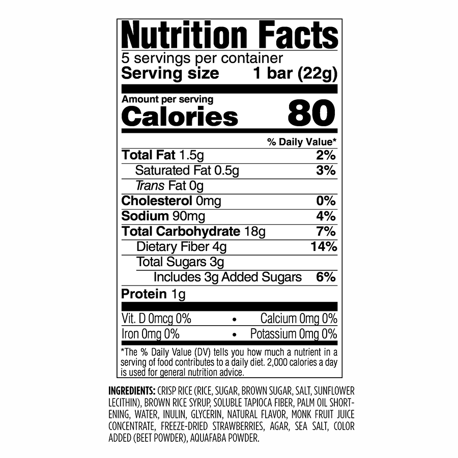 Skinny Crispy Strawberry Nutrition Facts Panel