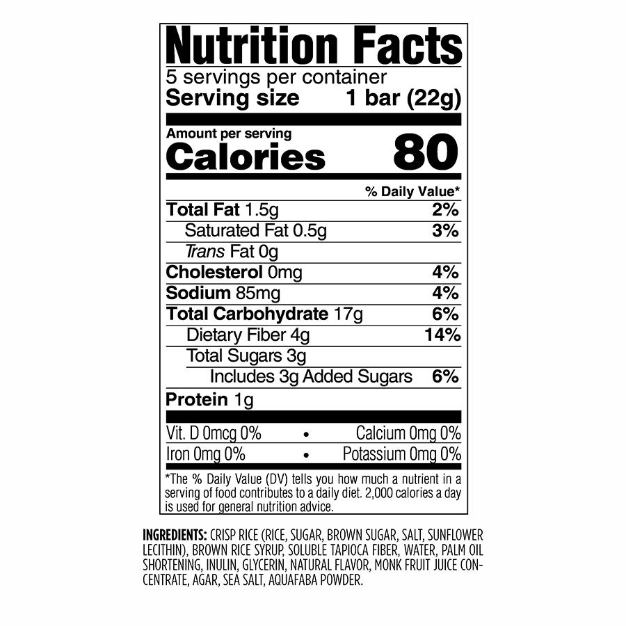 Skinny Crispy Vanilla Nutrition Facts Panel