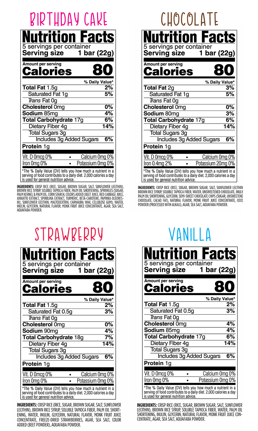 Skinny Crispy Variety Pack Nutrition Facts Panels