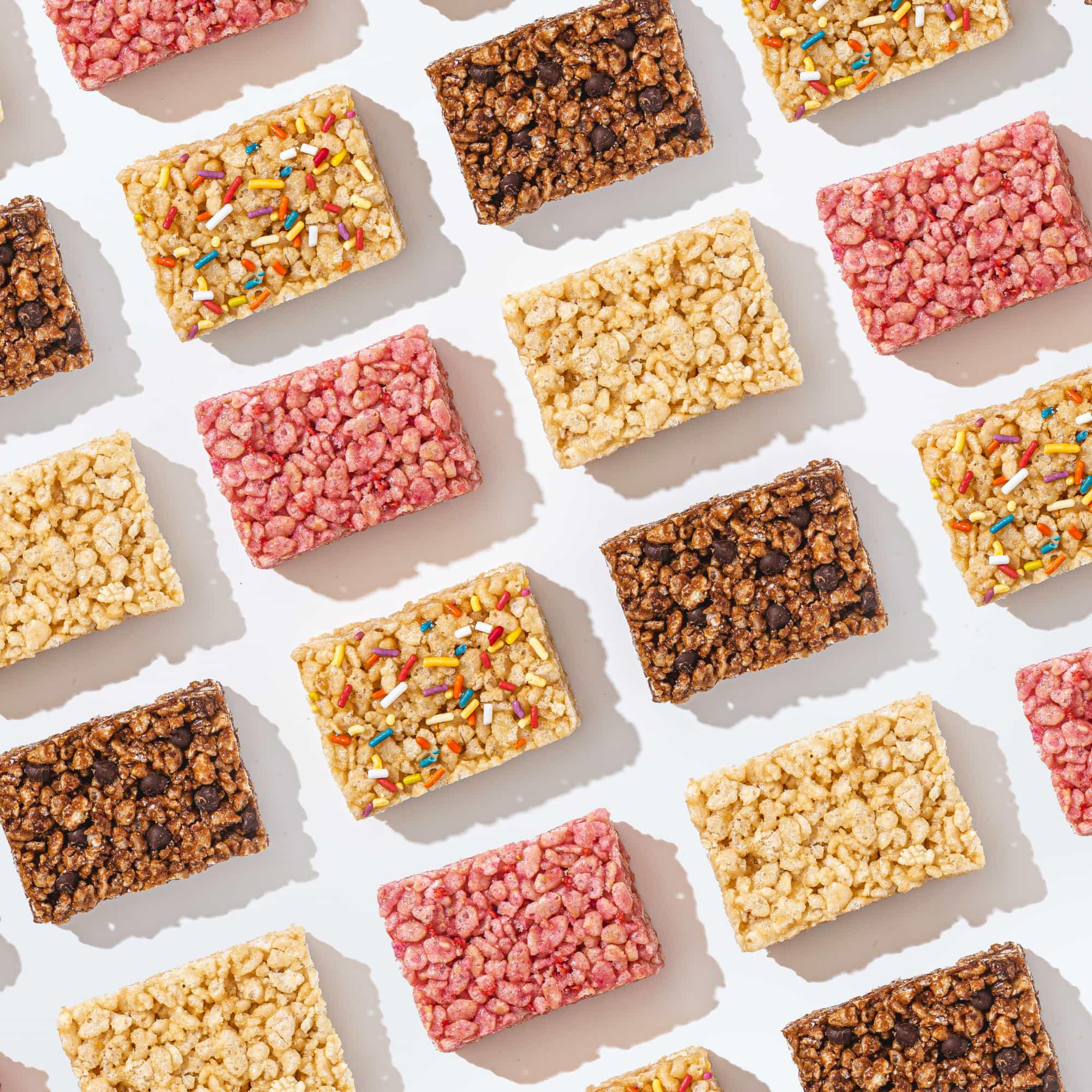 Unwrapped Vanilla, Chocolate, Strawberry, and Birthday Cake Skinny Crispy Bars