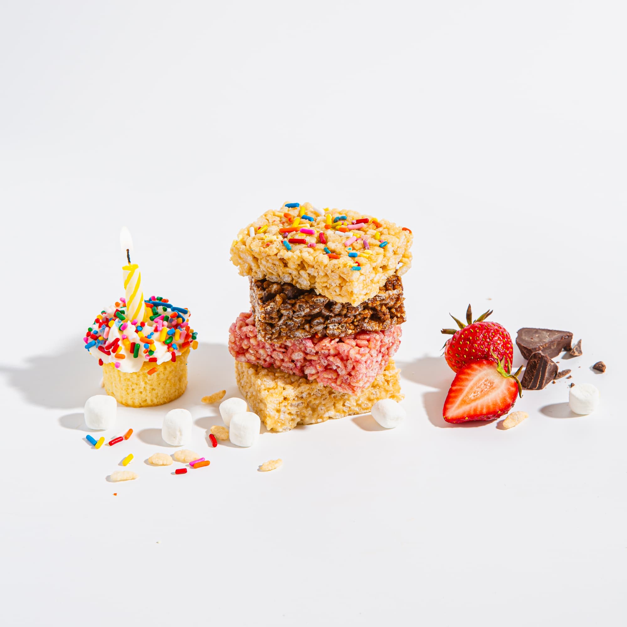 Unwrapped Vanilla, Chocolate, Strawberry, and Birthday Cake Skinny Crispy Bars